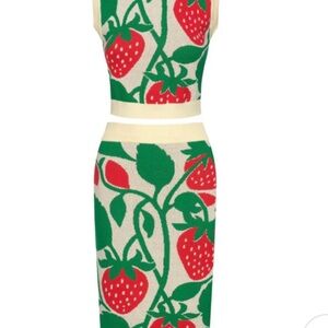 Strawberry Print Knit Skirt - Red and Green